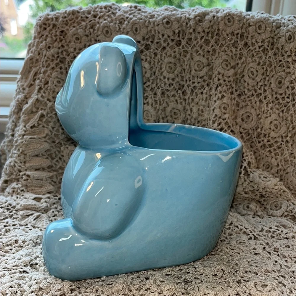 Vintage Blue Inarco Ceramic Bear Planter‎ Nursery Figurine